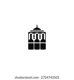 Botellas y construcción con diseño de logotipo de cúpula.
