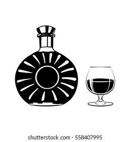 bottles of cognac brandy . Isolated on white background vector