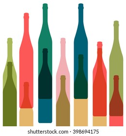 Bottles color vector.Wine bar menu background.Bottles silhouette .Template for menu card.