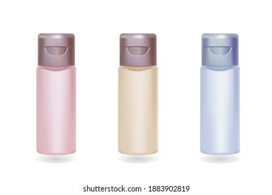 Bottles for cosmetics. Set of bottles of different colors. Vector