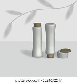 Bottles for cosmetics, shampoos, conditioners, hair masks. 3D visualization. Can be used to create presentations, packaging and product visualizations, as well as various packaging layouts.