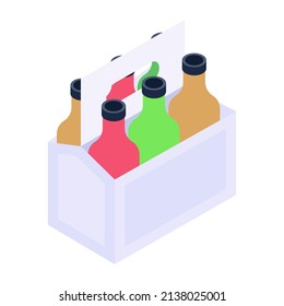 Bottles crate isometric vector, editable graphics

