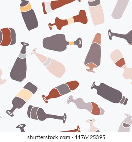 Bottles different coloured seamless pattern for wrapping, craft, textile