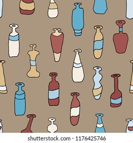 Bottles different coloured seamless retro pattern for wrapping, craft, textile