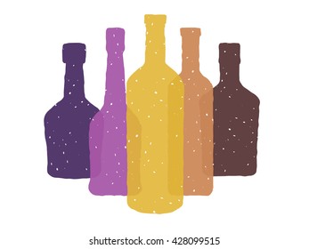 bottles of different shapes in a rough style