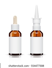 Bottles with drops and spray isolated on white background