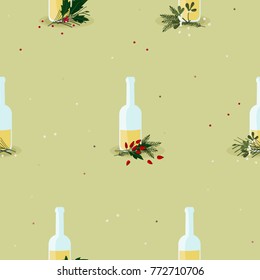 Bottles with eggnog and Christmas decoration - vector background