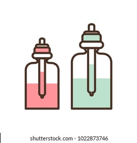 Bottles with essences set of containers made of glass essential oils with fragrance skincare products vector illustration isolated on white background