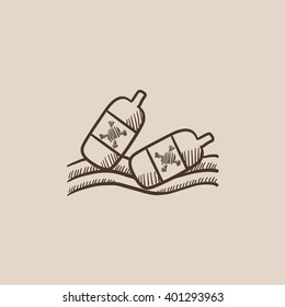 Bottles floating in water sketch icon.