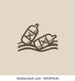 Bottles floating in water vector sketch icon isolated on background. Hand drawn Bottles floating in water icon. Bottles floating in water sketch icon for infographic, website or app.