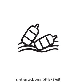 Bottles floating in water vector sketch icon isolated on background. Hand drawn Bottles floating in water icon. Bottles floating in water sketch icon for infographic, website or app.