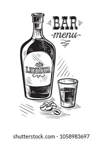 bottles and glass for alcohol sketch