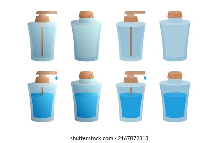 Bottles or and glass bottles with liquid in gradient and flat styles.