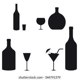 Bottles and glasses of alcohol