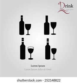 Bottles and glasses of alcohol.bottle and glass vector   