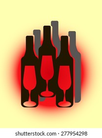 bottles and glasses for alcoholic drinks