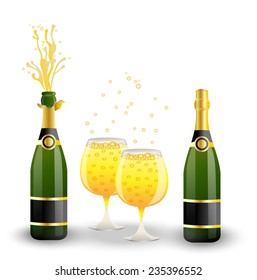 bottles and glasses with champagne on a white background,vector illustration