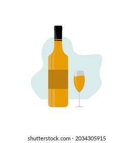 bottles and glasses filled with alcoholic beverages, vector illustration