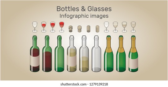 Bottles, Glasses for Infographics 