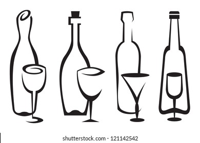bottles and glasses set