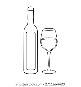 Botellas y vasos de Vector línea arte dibujado a mano ilustración