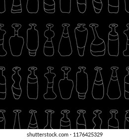 Bottles grey seamless paths pattern for wrapping, craft, textile