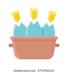 Bottles In Ice Bucket Vector Illustration, Flat Style Icon