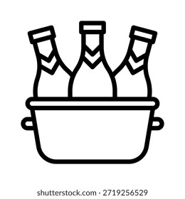 Botellas en la Ilustración vectorial del cubo de hielo, icono del estilo de la línea