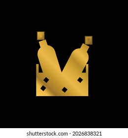 Bottles With Ice Cubes gold plated metalic icon or logo vector