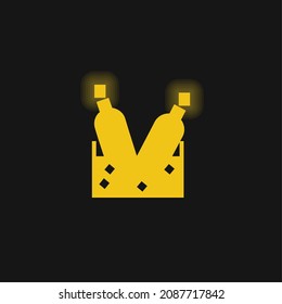 Bottles With Ice Cubes yellow glowing neon icon