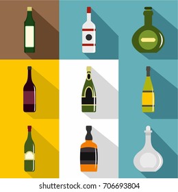 Bottles icon set. Flat style set of 9 bottles vector icons for web design