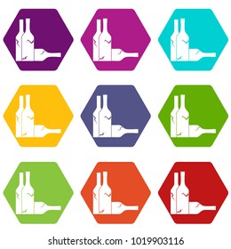 Bottles icon set many color hexahedron isolated on white vector illustration