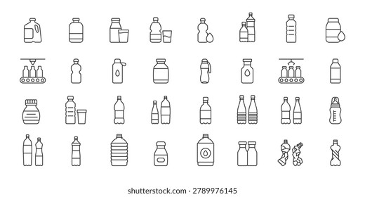 Bottles icons in line design. bottles, container, packaging, drink, liquid, product, beverage on white background vector. Bottles editable stroke icon