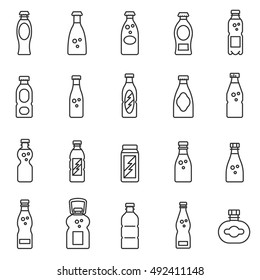 Bottles icons set, line style. water and other liquids isolated linear  symbols collection.
