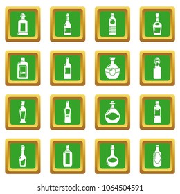 Bottles icons set vector green square isolated on white background 