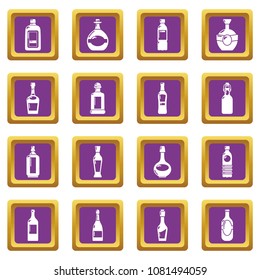 Bottles icons set vector purple square isolated on white background 
