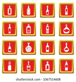 Bottles icons set vector red square isolated on white background 