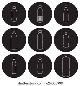 Bottles icons set. White on a black background