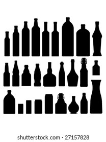 Bottles and jars set in vector silhouette