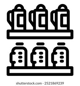 Bottles and jugs neatly arranged on a supermarket shelf, ready for purchase