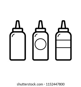 Bottles Ketchup Icon, package. Simple design, stroke outline style. Line vector. Isolate on white background.