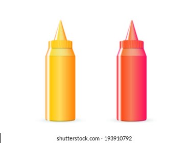 Bottles of ketchup and mustard