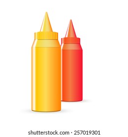 Bottles of ketchup and mustard