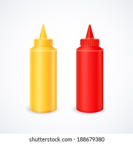 Bottles of ketchup and mustard isolated on white