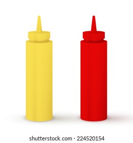 Bottles of ketchup and mustard isolated on white