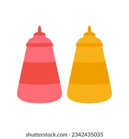 bottles of ketchup and mustard isolated on white background, flat vector illustration with fast food