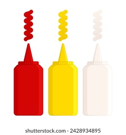 Bottles of ketchup, mustard and mayonnaise