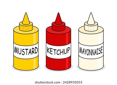 Bottles of ketchup, mustard and mayonnaise
