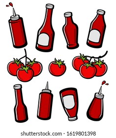 Bottles ketchup set. Collection icon ketchup. Vector
