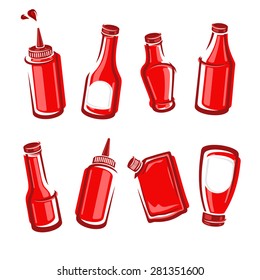 Bottles ketchup set. Vector